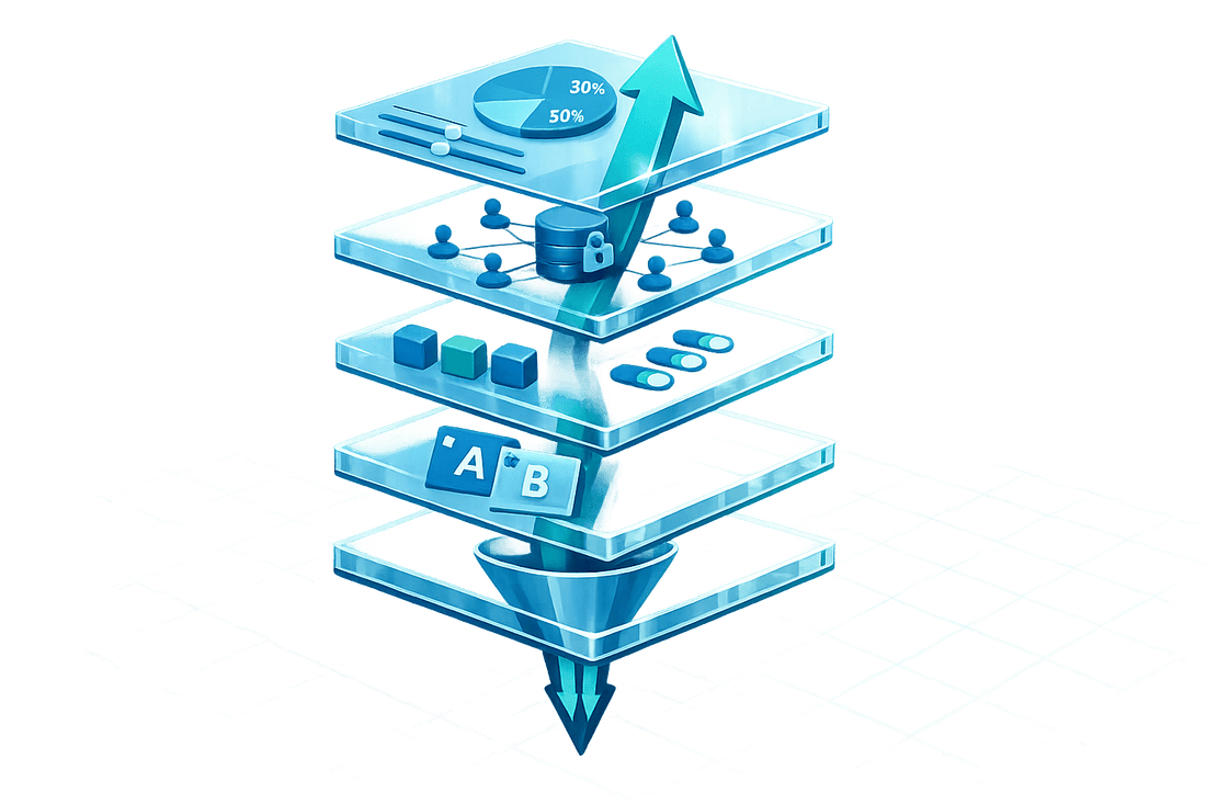 Enterprise paid social media advertising guide graphic showing campaign data layers, analytics, and funnel optimization.