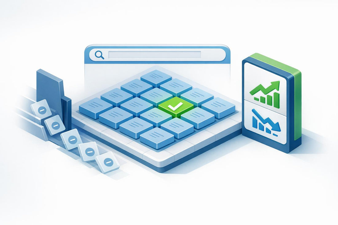 Exact match keywords illustration showing targeted search query management, performance charts, and ad filtering.
