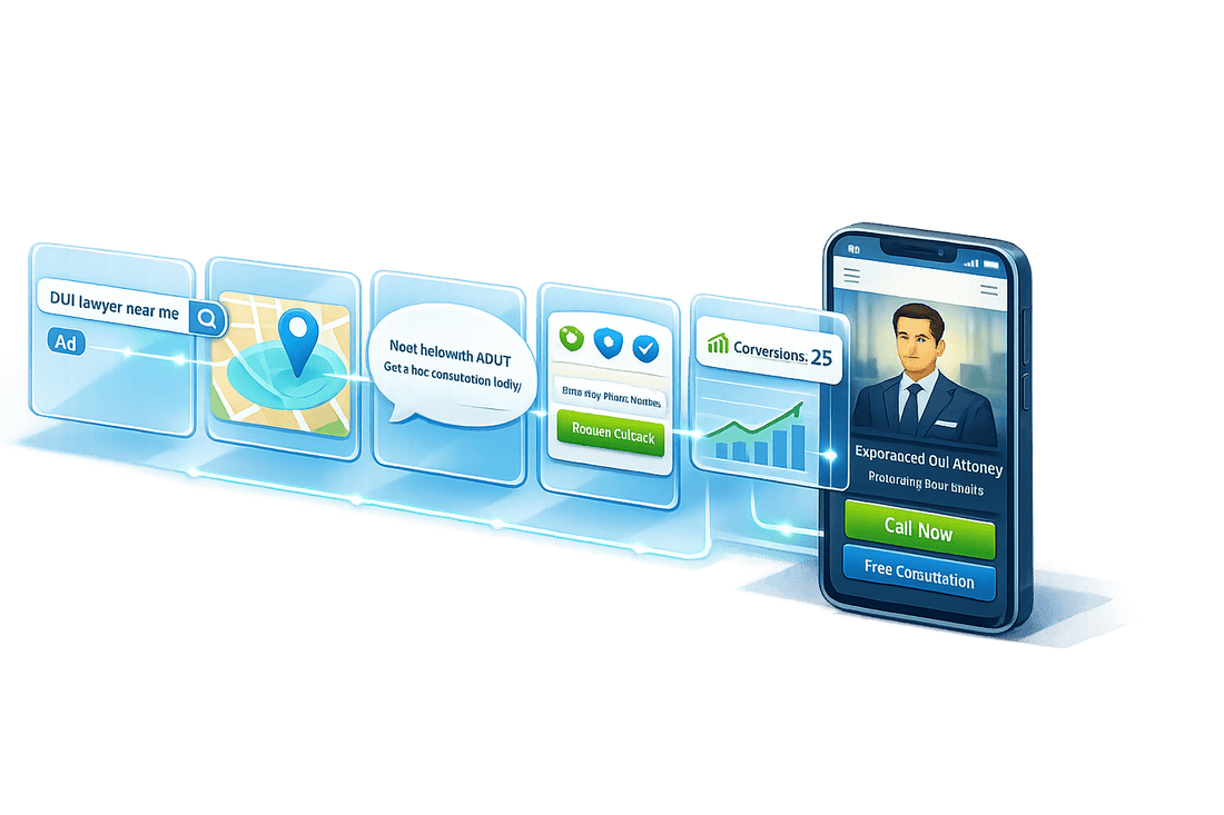 How to get more DUI client leads using digital ads, local maps, and conversion tracking on mobile devices.