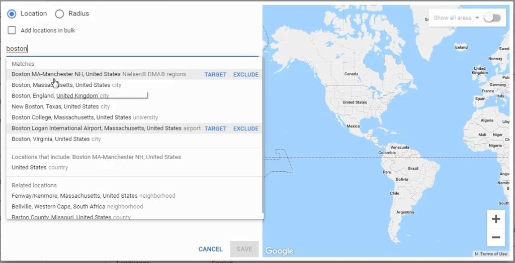 google ads location targeting