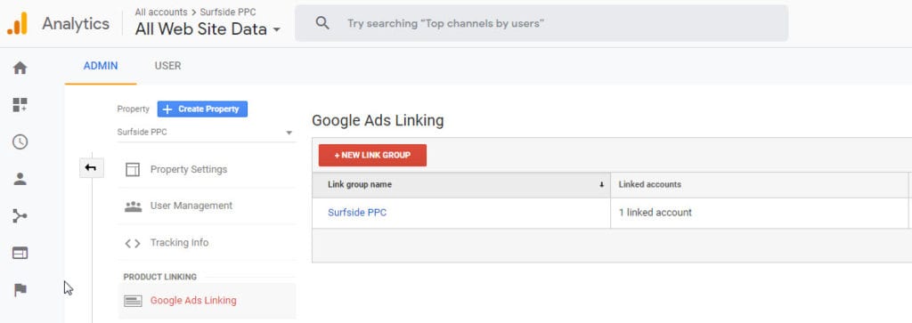 google analytics linked accounts google ads