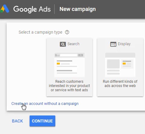 crea un account Google Ads senza una campagna