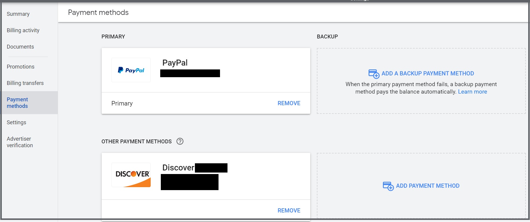 google ads payment methods