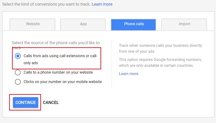 calls from ads using call extensions or call-only ads