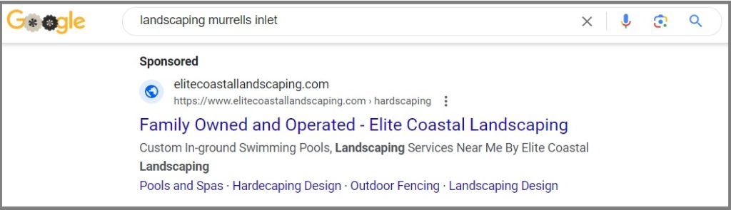example of relevant google ads assets showing sitelinks that are relevant to my search