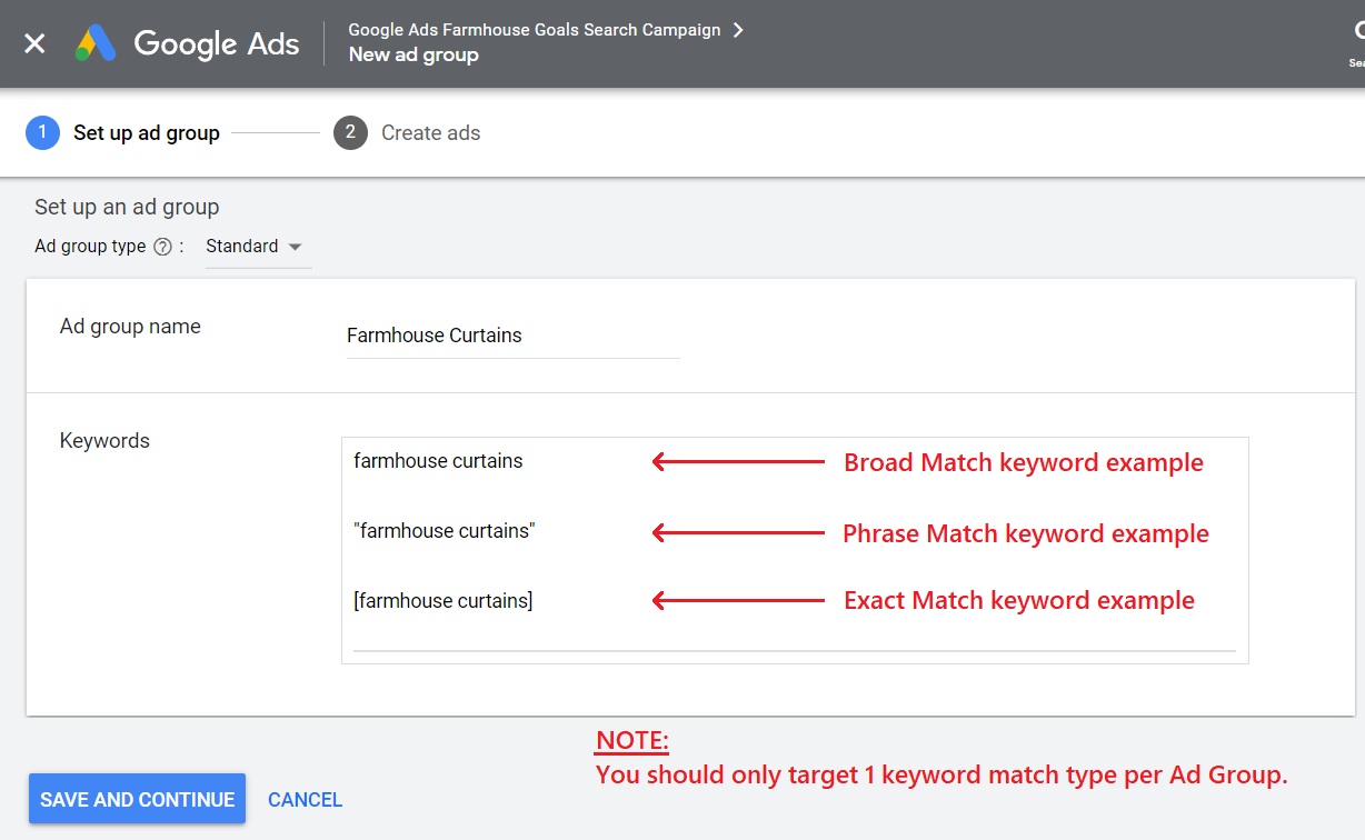 targeting keyword match types google ads