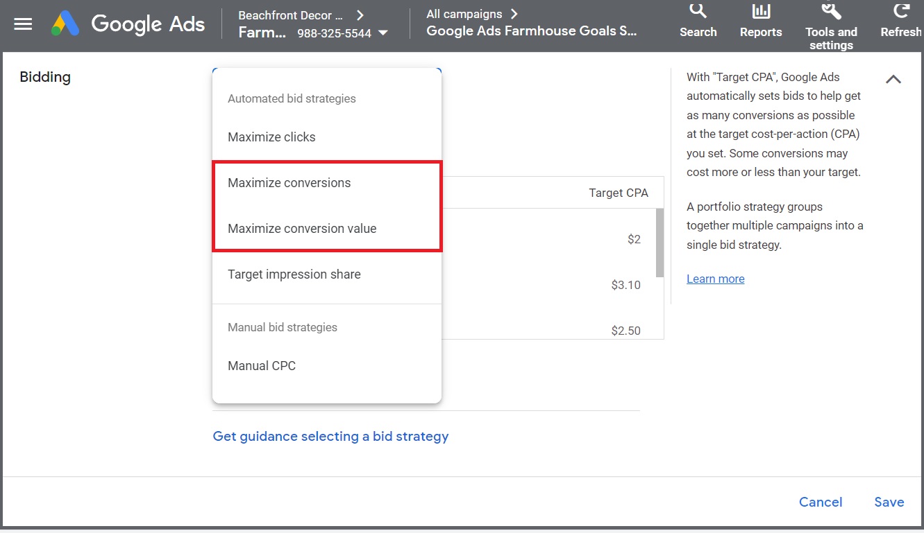 google ads maximize conversions value