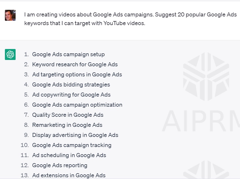 video ideas for google ads campaigns with a chatgpt prompt