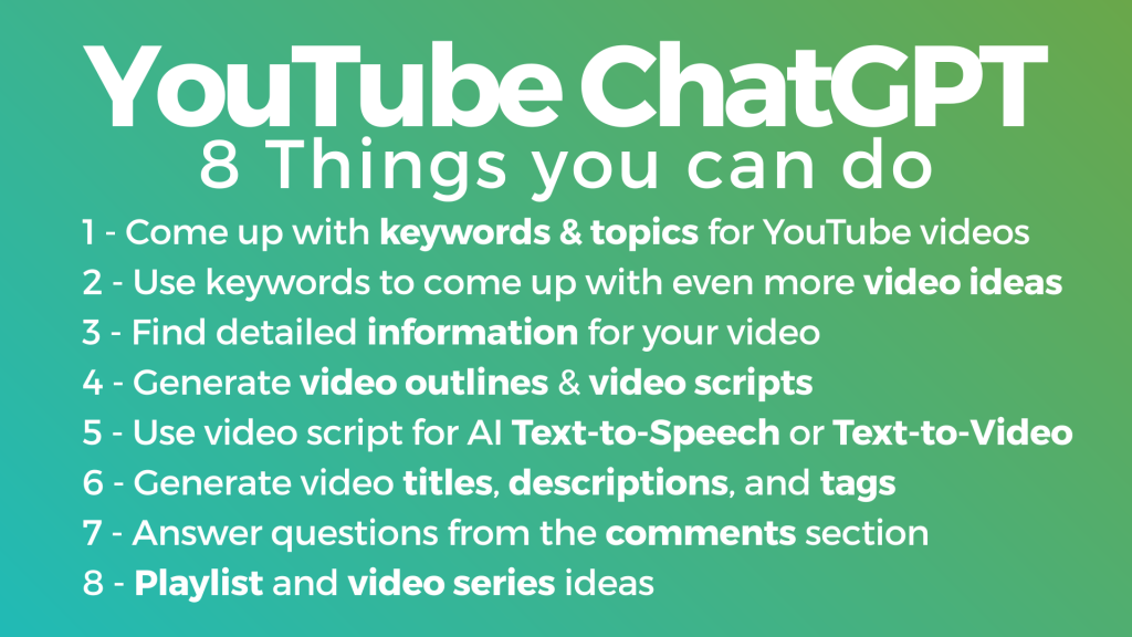 chatgpt for youtube - 8 things you can do