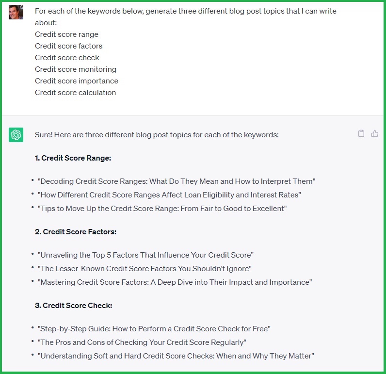 chatgpt turn keyword research list into blog post ideas