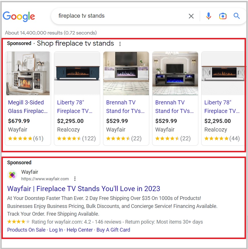 sponsored google ads shopping and search