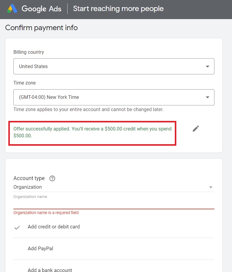 Step 5 Add Billing Information to Google Ads Account