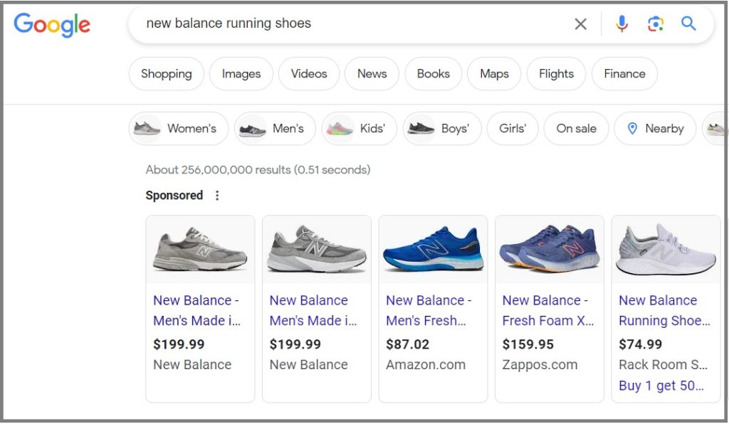 example of shopping ads on google