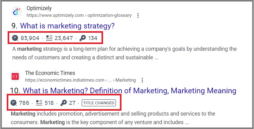 keyword surfer shows estimated traffic and word count