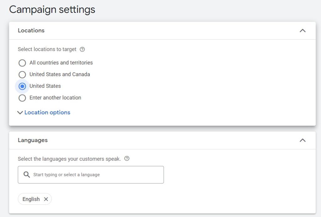 select location targeting and language targeting for your google display network campaign