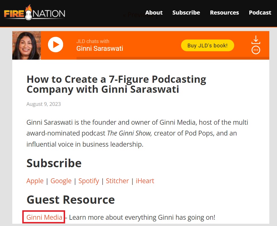 seo backlinks and link building technique to a website for a podcast appearance