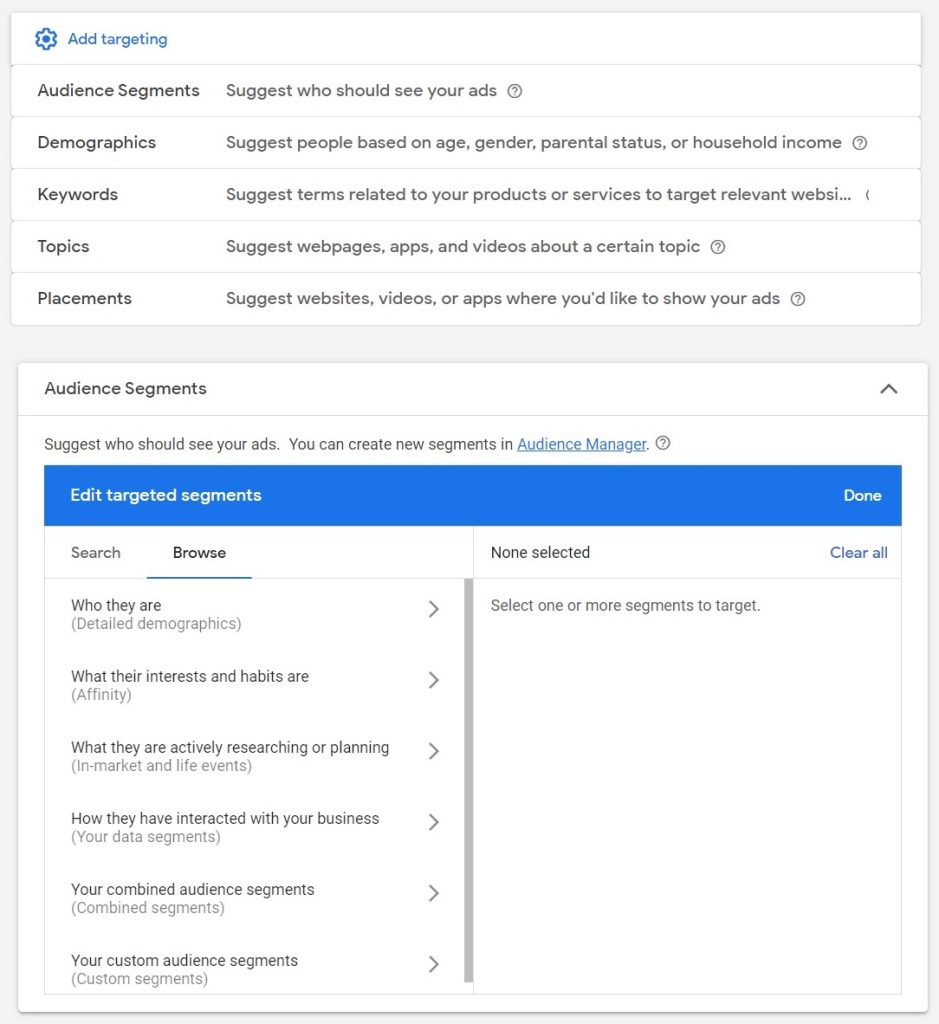 google ads targeting options for audiences demographics