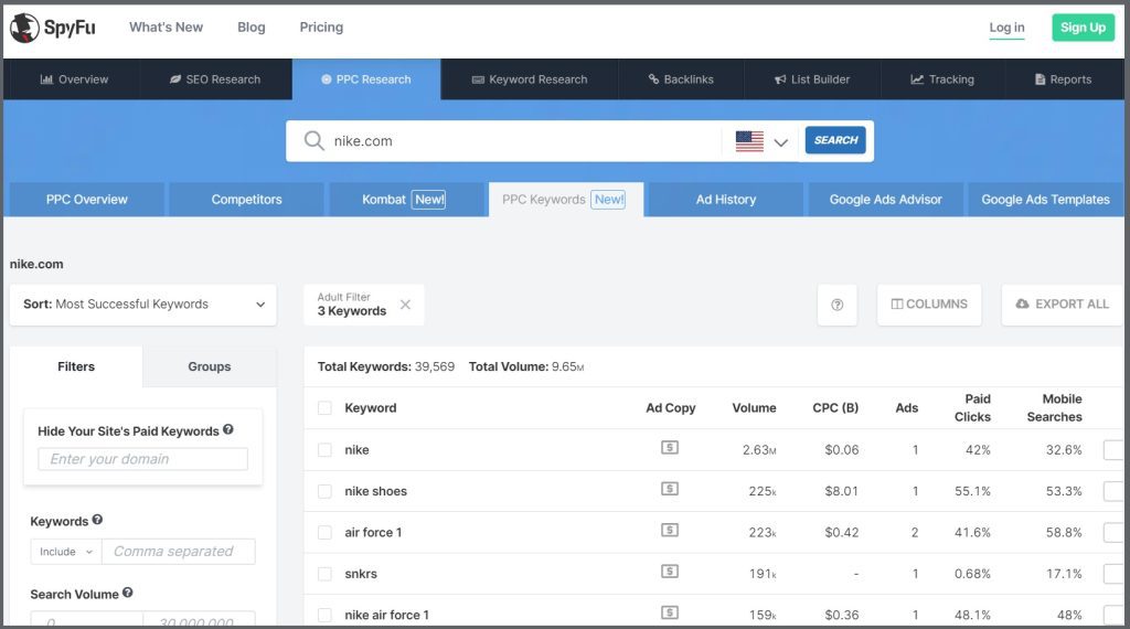 ppc keyword research with spyfu
