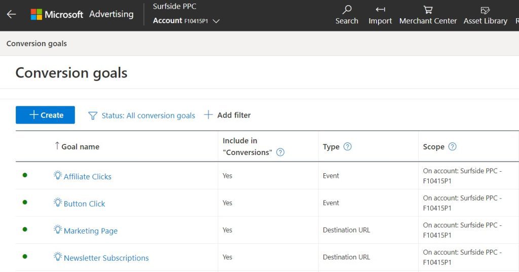 create conversion goals in your bing ads account