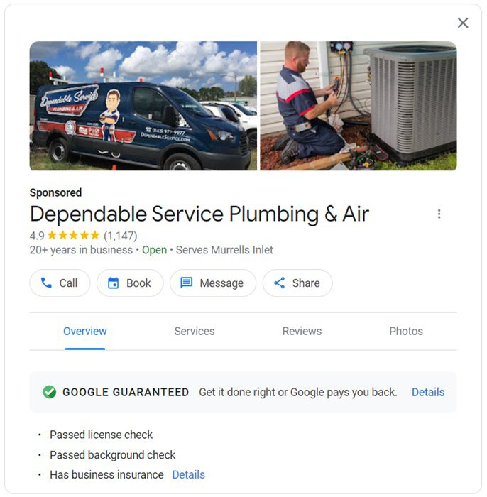 example of a service provider with local services ads
