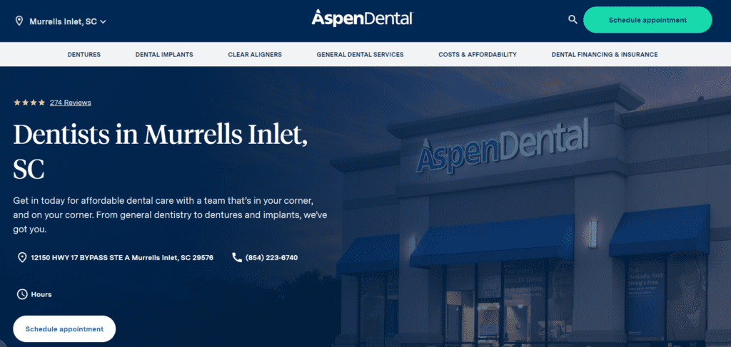 aspen dental website is set up to drive pay per click advertising leads