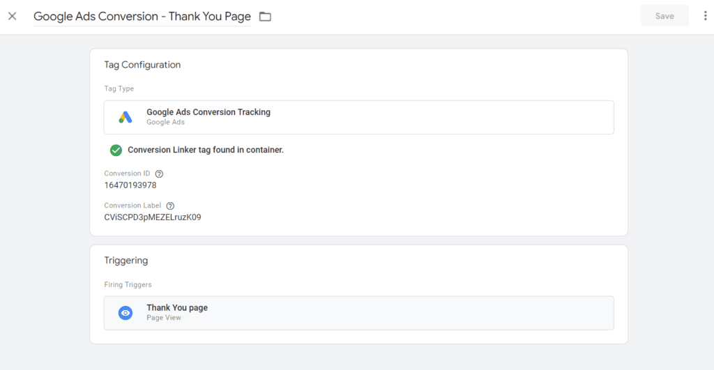 google ads conversion tracking tag in google tag manager