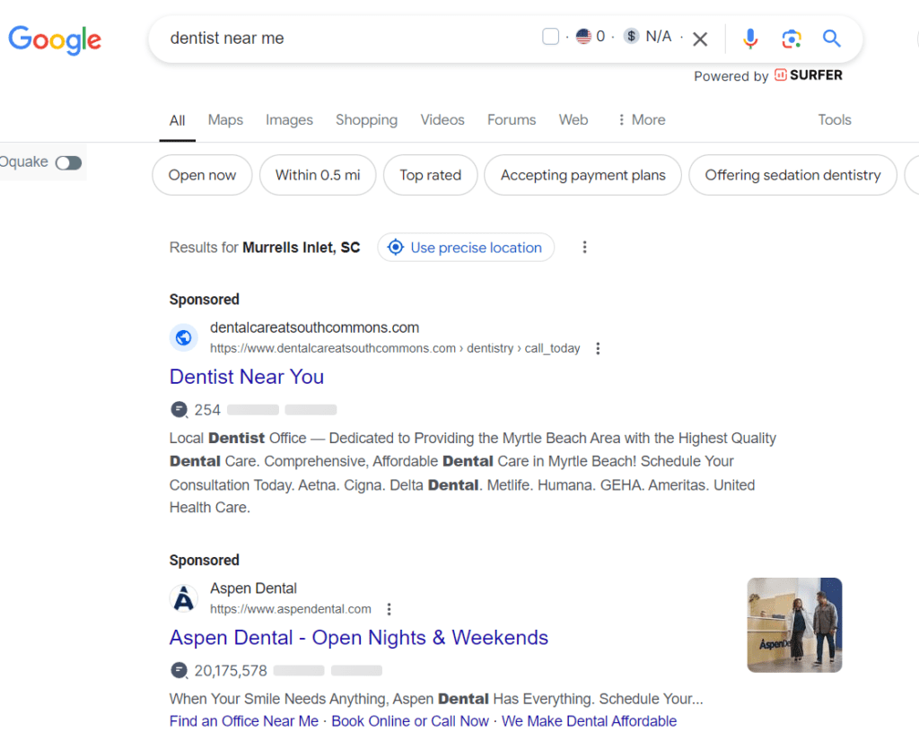 google search ads for dentist near me