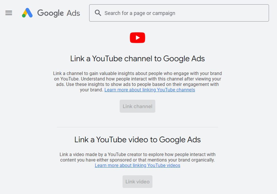 link youtube channel to google ads account so they can communicate