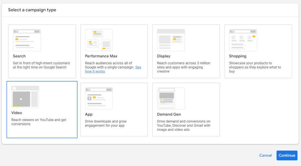 youtube advertising video campaign on google ads as campaign type